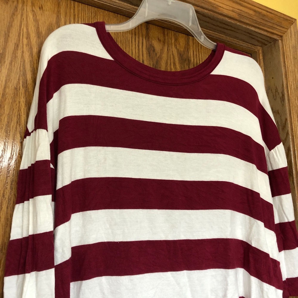 Maroon and white striped shirt